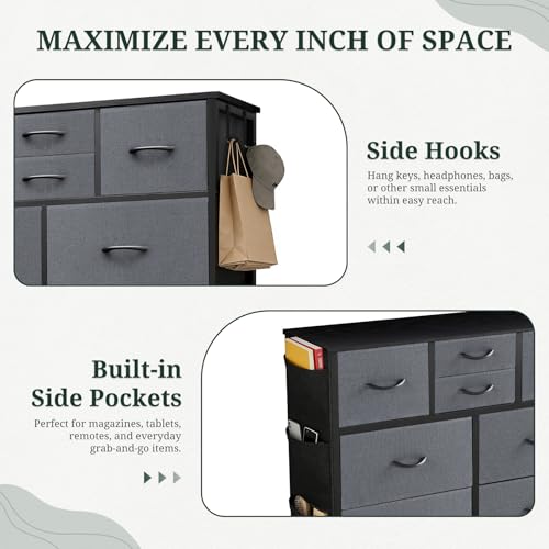 SageNest 10 Drawers Dresser for Bedroom with Side Pockets and Hooks by SageNest - Used condition - Image 6