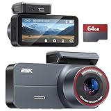 Dashcam Voiture Avant Arrière,Camera Voiture Écran IPS 3,39,Camera Embarquée Voiture-2.5K QHD|Grand Angle 160°|WDR Vision Nocturne|24H Mode Stationnement|Capteur G|Carte SD 64 G