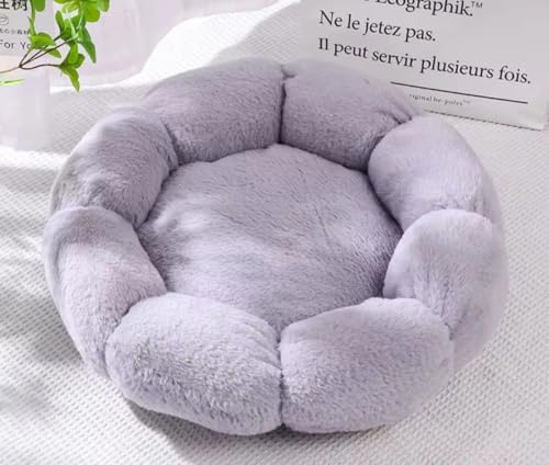 Tierschatz Plüsch Haustierbett, Orthopädische Katzenliege in Grau, Waschbares Flauschiges Katzenkissen, Gemütliches Haustierkissen mit Wellenmuster 50cm Größe M