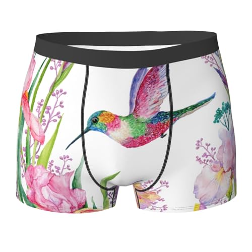 XULLZH Calzoncillos tipo bóxer para hombre, con estampado de pájaros y flores, ropa interior para hombre, casual, elástico, transpirable, Negro, XL