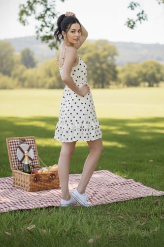 Image of June 9 Clothing Women's Polka Dot Printed V-Neck Sleeveless Shoulder Strap Fit and Flare Dress for Women