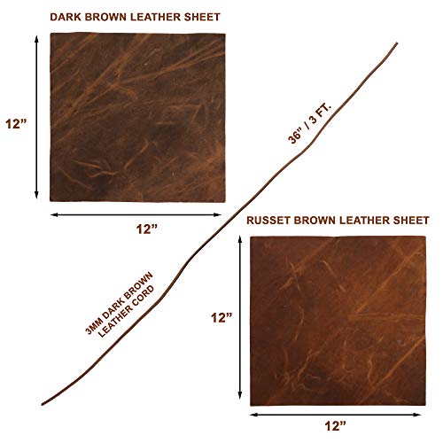 Image of moonster Real Not Faux Leather Fabric Sheet for Earrings, Wallet and Crafts (Dark and Russet Brown 2 Sheets plus Cord)