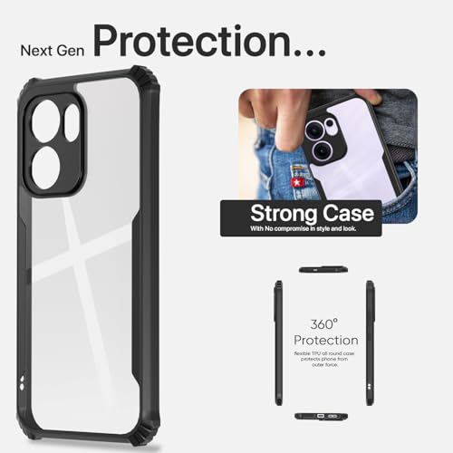 Image of Pikkme Crystal Clear Transparent Back Cover | Ultra Hyrbid | Full Camera Protection | Raised Edge | Bumper Case for Oppo Reno 13F 5G (Black)