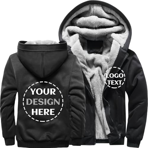Custom Mens Hoodies Zip Up Sherpa Lined Fleece Heavyweight Sweatshirt Winter Warm Jacket Add Your Logo Text
