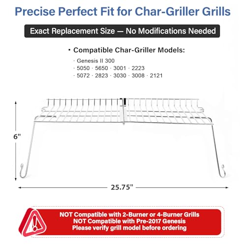 BLUES GRILL PARTS 20.75"x11" Stainless Steel Grill Warming Rack - Replacement for Char-Griller 5050/5650/3001/2223/5072/2823/3030/3008 Gas & Charcoal Grills, Hardware Included by BLUES GRILL PARTS - Used condition - Image 2