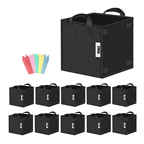 iPower 10 Pack 7 Gallon Square Grow Bags Thick Fabric Planting Pots with Handles for Indoor and Outdoor Garden, Black