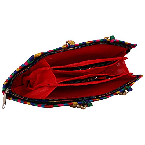 Image of Craft Trade Clutch Bags for Women Rajasthani Jaipuri Embroidered Mirror Work Ethnic Hand Bags and Clutches for Ladies Purse for Girls - 13x25 Cms