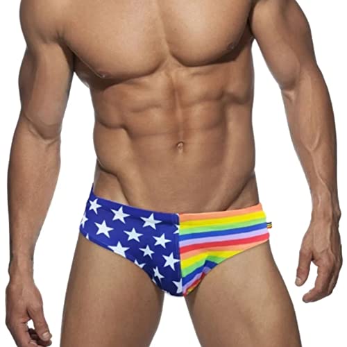 Men's Low Rise Swim Briefs, Classic USA/Rainbow Flag