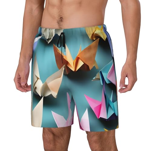 Origami Paper Crane Print Men Stylish Functionality Swim Trunks Breathable Beach Shorts Surfing Gym Fishing2