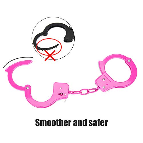 HUALIXUAN Metal Play Handcuffs, Hand Cuffs Police, Toy Handcuffs for Kids (Pink)