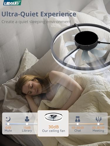 Image of LEDIARY Ceiling Fans with Lights, 20 inch Low Profile Flush Mount Ceiling Fan, Dimmable LED, APP & Remote Control, Quiet Reversible DC Motor, 6 Speeds, Fandelier for Bedroom, Black