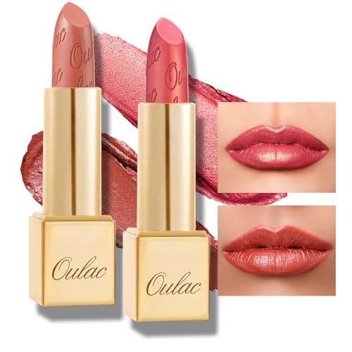 OULAC Metallic Shine Glitter Lipstick Set, Nude High Impact Lipcolor, Lightweight Soft and Ultra Hydrating, Long Lasting, Vegan 05+25