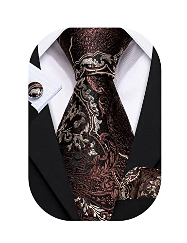 Barry.Wang Flower Ties for Men Handkerchief Cufflinks Set Wedding Necktie Set Party