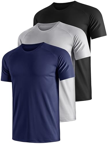 E-LIINJOYE 3er-Pack Herren-Shirts, schnelltrocknend, feuchtigkeitsableitend, leicht und atmungsaktiv, Sport-T-Shirt, M