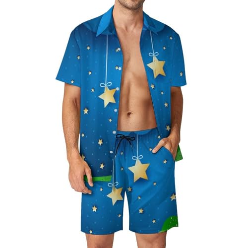 Chemise Hawaïenne Homme Étoile De Lune Ensemble Été 2 Pièces Short Confortable Plage
