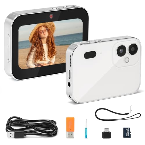 Touchscreen Digital Camera, Autofocus Vlogging Camera, Portable 64MP 16X 3 in Screen Point and Shoot Compact Digital Camera Selfie, Music and Video Player Gifts for Children Teens Kids Boys Girls