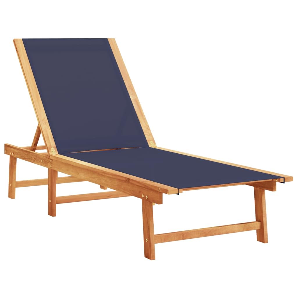 Conjunto de 2 tumbonas genéricas con mesa auxiliar de madera acacia | Respaldo de 5 posiciones ajustables, tejido textil resistente, carga máxima 110 kg, para piscina, jardín, terraza