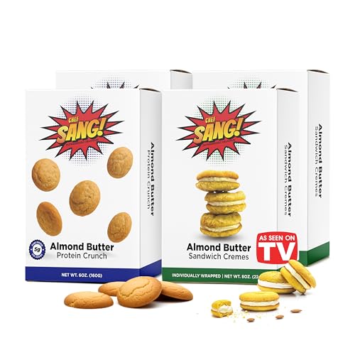 CHEF SANG! Sweet Treats Cookie Variety Pack Pack | No Artificial Flavors or Preservatives | High Protein Almond Butter Cookies &amp; Creamy Sandwich Cookies | Non-GMO | Pack of 4