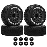 Chanjorlin 1/10 1/8 RC Short Course Truck Tires OD 112mm and Wheels 12mm 14mm 17mm Hex for 1:8 1:10 Scale Off Road Truck Car Traxxas Slash 2WD 4×4 Axial Losi Redcat Rc4wd Arrma Senton 4PCS (Black)