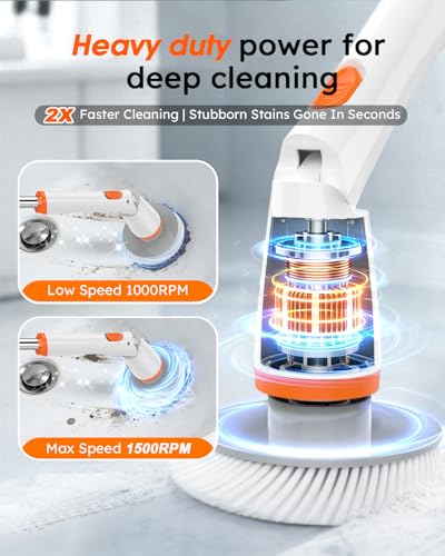 Image of Cordless Electric Spin Scrubber with Smart Display, 1500RPM Powerful Cleaning, 4000mAh Rechargeable Battery, 7 Replaceable Brushes - Ideal for Bathtub, Tile, Floor & Shower