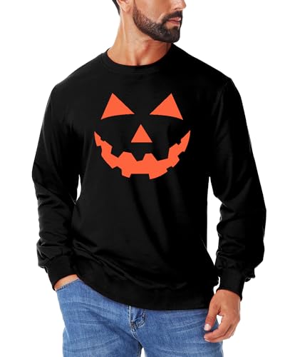 Arankhiger Halloween Man Pumpkin Face Costume Holiday Party Sweatshirt Long Sleeve Jack O Lantern Black Pullover L