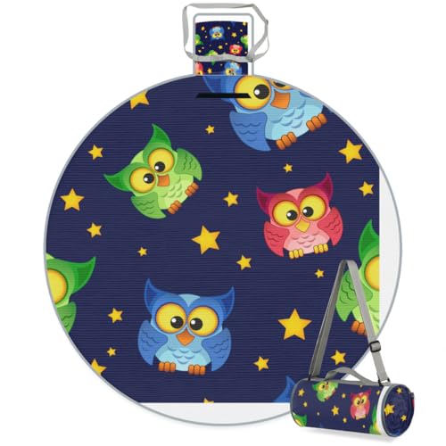 Shimoshe Pentagram Owl Picnic Outdoor Blanket Foldable Waterproof Sandproof Beach Blanket Portable Water-Resistant Round Picnic Mat for Travel Camping Park Lawn