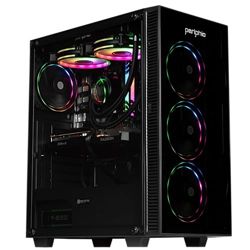 Periphio Firestorm Gaming PC, Liquid Cooled AMD Ryzen 5 5600X up to 4.6 GHz with Radeon RX 7600 Graphics, 16GB RAM, 1TB SSD, WiFi, Windows 11 Desktop Computer, RGB, Black, High-end 1080p PC Gaming