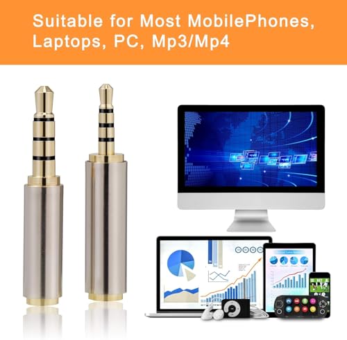 Image of Metal 3.5mm Male to 2.5mm Female Audio Adapter Gold Plated Adapter Jack Stereo Audio Convertor Connector for Smartphones, Headphone, Mic Tablets (Golden) - 1 Piece