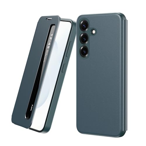 For Samsung Galaxy S26 Case Flip Smart, Full Body Protective Case Luxury Slim Mirror Hard PC Leather Anti Scratch Cover(Ye?il)