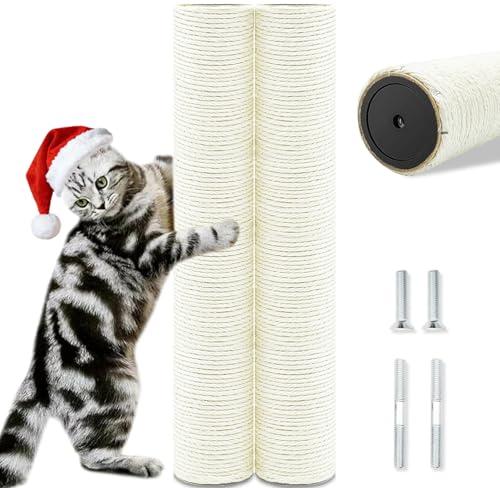 Cat Scratching Post Replacement Pole,2 PCS 15.7in Cat Tree Replacement Post,Natural Sisal Cat Tree Replacement Parts with M8 Screws,Cat Scratch Post Replacement for Refurbishment (15.7in/40cm)