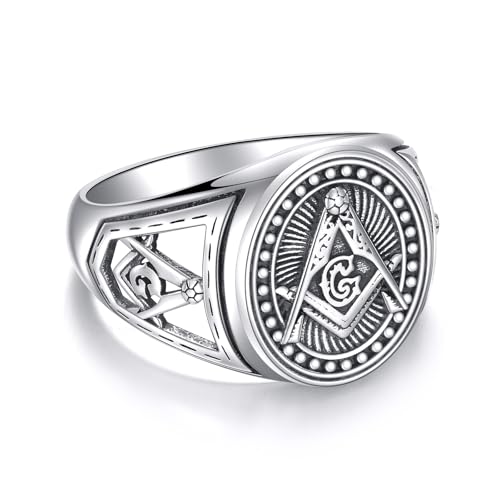URONE Masonic Ring 925 Sterling Silver Freemasonry Rings Mason Symbols Jewelry For Men #8
