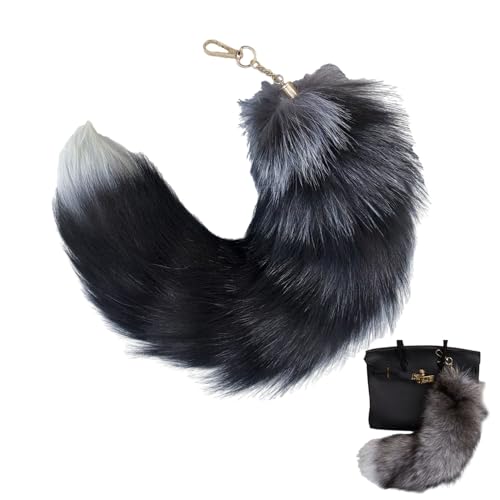 tintoke Fuchsschwanz, fox tail, Fuchsschwanz Anhänger etwa 40cm Fell Schwanz Keychain fox tail keychain Auto Schlüsselketten Anhänger Weich Flaumig Dicht Dekoration (schwarz)