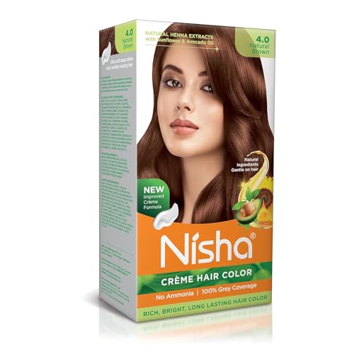 Ni..sha Cream Hair Color, Natural Brown Hair Color, Shade 4.0, Ammonia Free, Unisex Hair Colour, 60gm + 60ml (Pack 1)