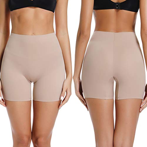 Boyshorts Panties for Women Seamless Mid High Waist Underwear Cotton Slip Shorts Under Dresses (Beige, L) - Thumbnail 2