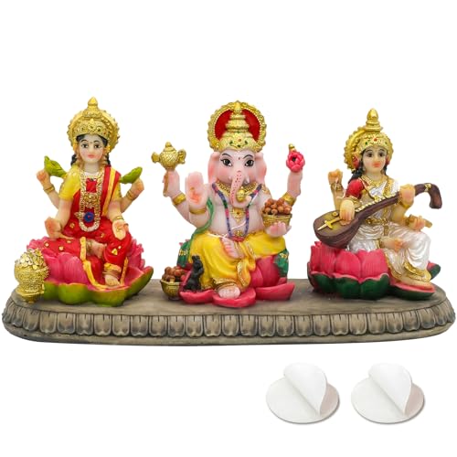 Estatua de la India Laxmi Ganesh Saraswati – 3.9 Pulgadas de Alto, Dios Indio Lakshmi Ganesha Saraswati Idol Figura hindú Diwali Regalos Diwali Decoración Casa Oficina Mandir Templo Pooja Artículo
