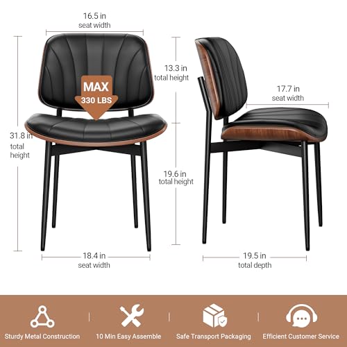 image for REONEY Dining Chairs Set of 4, Mid-Century Modern Upholstered PU Leath