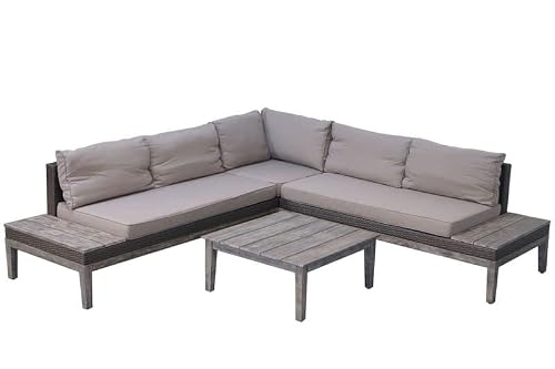 PLOß Arendal Ecklounge-Set, Vintage-Look, Polyrattan/FSC-Akazie, 4 TLG., 4-5 Pers., 75x75cm, inkl. Polster