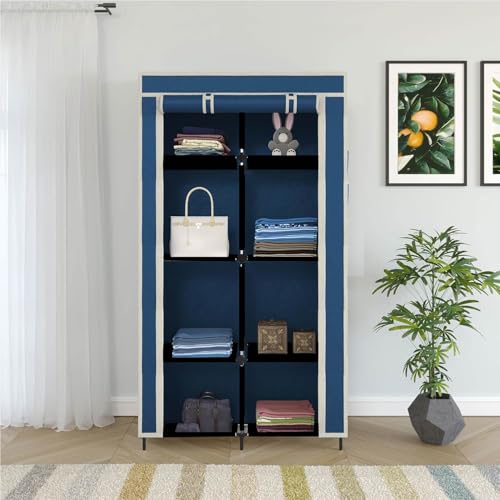 Image of GTC 4+4 Layer Collapsible Wardrobe for Clothes with Side Pocket 7700-2 (76CM x 38CM x 145CM, Blue) Storage Unit