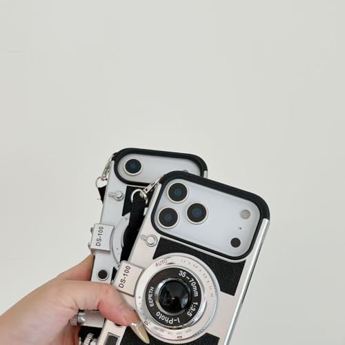 Image of Retro Camera Phone Case Compatible with iPhone - Vintage DS-100 Design with Integrated Strap Mount, Corner Protection, Comfort Carry Strap Black (iPhone 16 Pro Max)