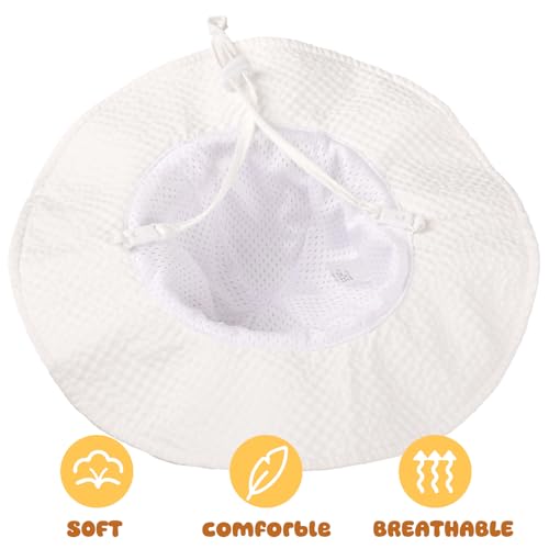 Image of HONGTEYA Baby Sun Hat Toddler Girl Beach Hat Sun Protection Adjustable Outdoor Summer Wide Brim Bucket Hat for Infant Kids
