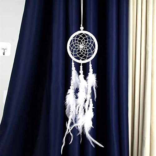 Atrapasueños hecho a mano decoración colgante pared coche plumas blanco 7