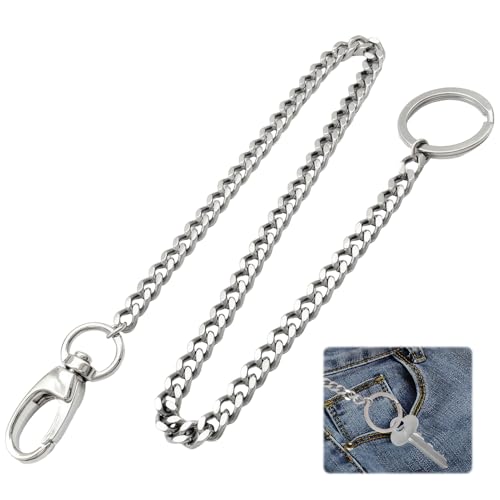 Chaîne Porte-Clés en Acier Inoxydable de 40 cm, Accessoire Pratique pour Accrocher Clés et Portefeuille à la Ceinture pour Femmes et Hommes, Solide et...