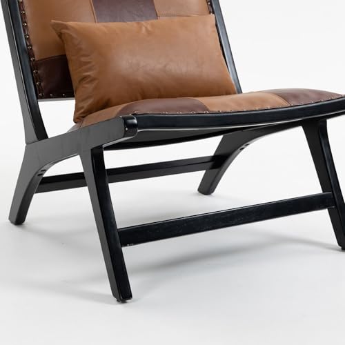 Sillón con diseño cuadrillé de cuero sintético Marrón miniatura 7
