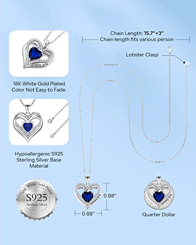 S925 Sterling Silver Necklace For Women, Birthday Necklaces Gifts For Wife Woman, Wedding Anniversary Jewelry 18K White Gold Filled, Unique Love Gift For Her, September #TOP3