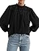 PRETTYGARDEN Blouses for Women Dressy Casual Fall Outfits 2026 Frill Neck Long Sleeve Shirts Satin Work Business Casual Tops(Black,XX-Large)