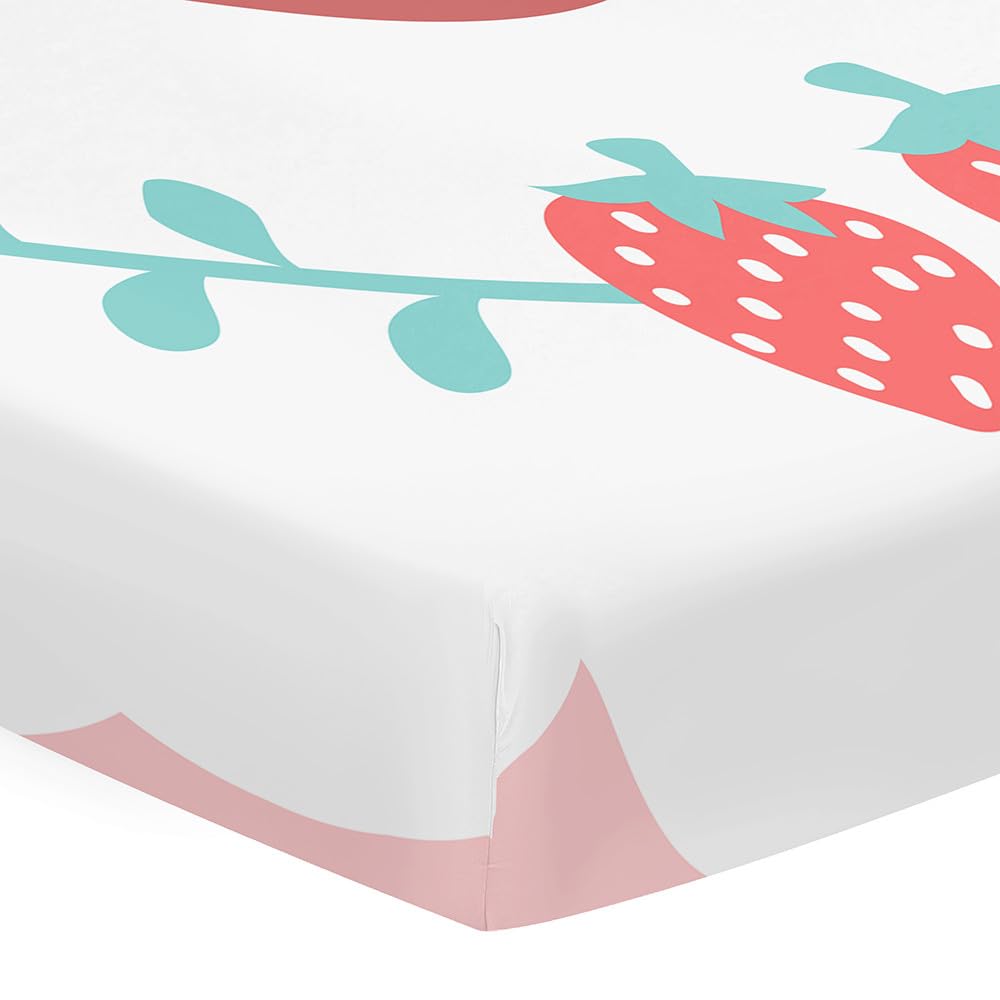 Odot Cot Bed Fitted Sheets Travel Cot Sheets, Cute Strawberry Print Microfiber Mattress Protector Cozy Breathable Toddler Baby Kids Bedding for Cradle, Cribs, Bassinet (Nordic Wreath,70x140cm)
