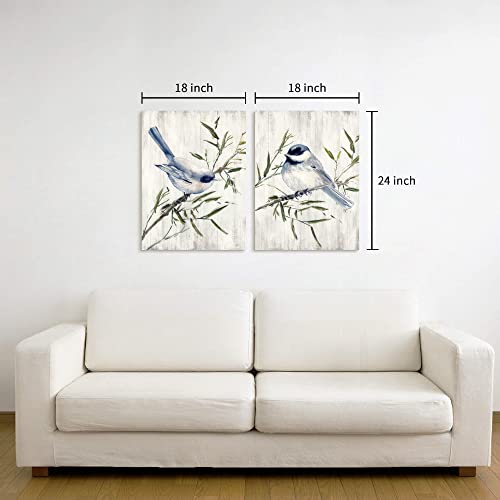 Wallsup Decor Vintage Bird Canvas Wall Art - Animals Bird Flying Pictures Tree Branch Rustic Chickadees Painting Abstract Watercolor Hummingbird Artwork For Bathroom Wall Office #TOP6
