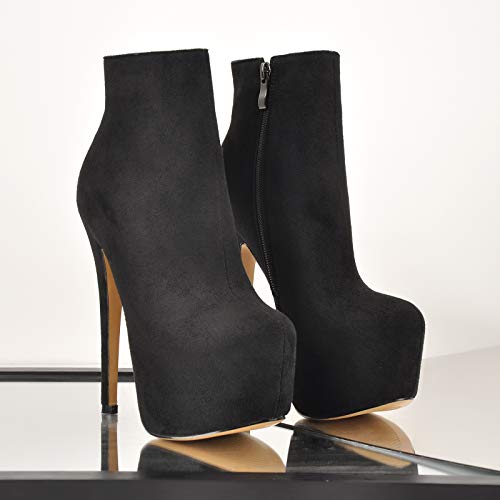 Onlymaker Women's Invisible Platform Ankle Boots Stiletto Boots For Women Elastic Faux Suede Side Zipper Heels Black Size 14 #TOP3