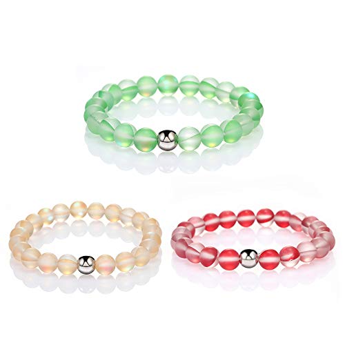 Smiling sunflower Mystic Mermaid Glass Beaded Stretch Bracelet Handmade 8mm Matte Beads Elastic Bracelet Wristband with Love Charm Beaded