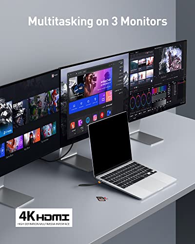 Docking Station Triple Display 12 in 1 con 2 lettori HDMI 4K, DP, 100 W PD, 3 USB 3.0, 1 USB C, Gigabit Ethernet, SD e TF Card Reader per MacBook/Dell/HP/Surface/Steam Deck - Hub USB - Immagine 2